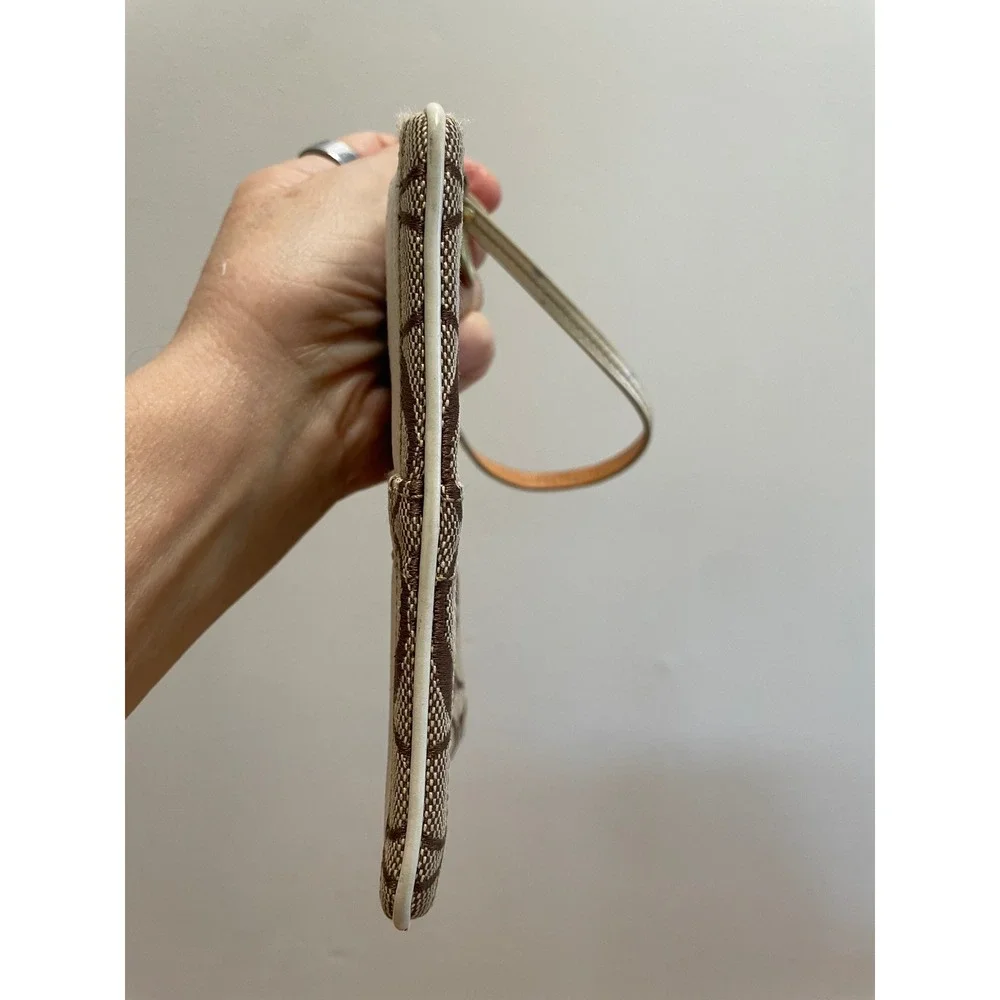 Coach Vintage Small Wristlet Signature Canvas Brown Cream Brass Charm 40028